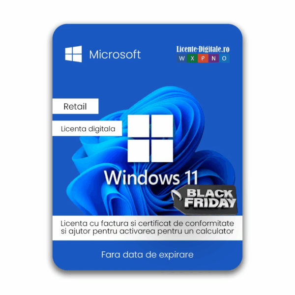 Windows 11 Professional, licență REALĂ electronică, pe email ediția Black Friday