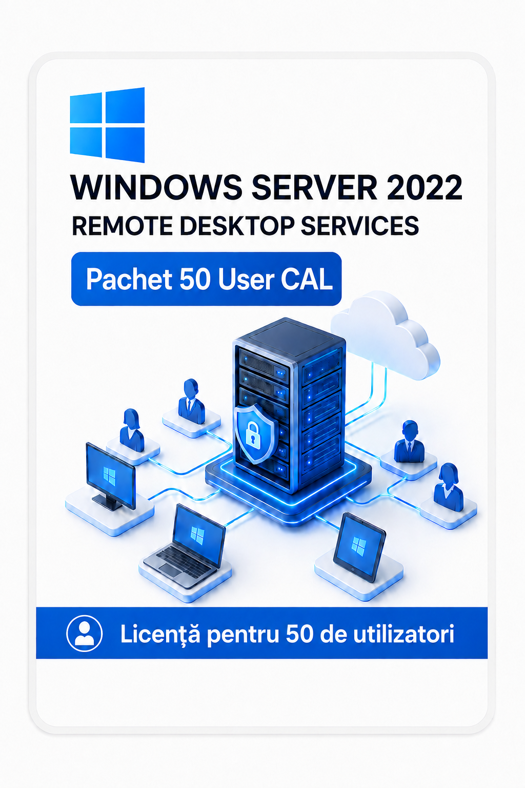 CAL 50 windows server 2022 Windows Server 2022 Remote Desktop Services – User CAL – pentru 50 de utilizatori, licență REALĂ electronică, pe email - imagine 1